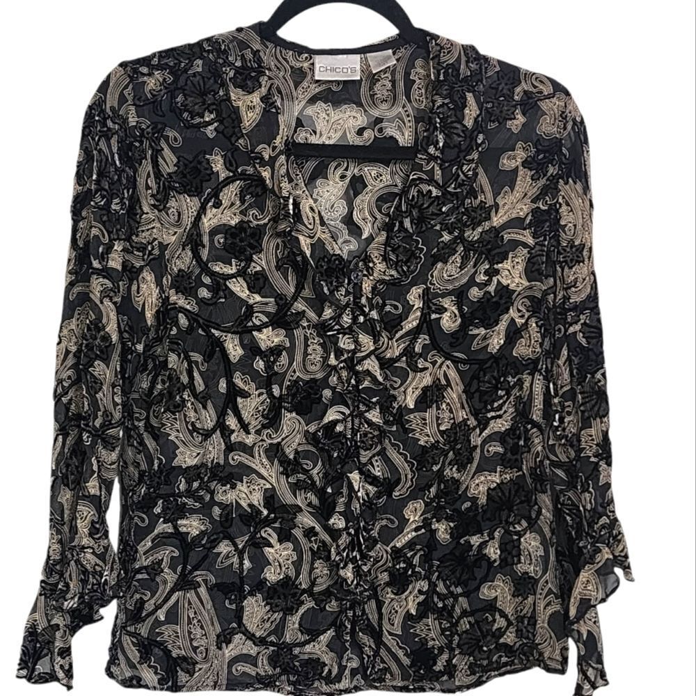 Vintage top Y2K bell sleeve ruffled velvet floral Whimsigoth Fairy grunge 4